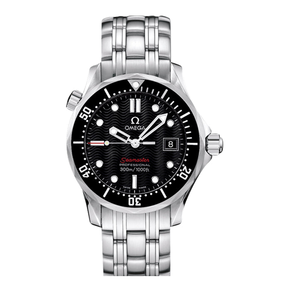 Omega Diver 300M Quartz 36.25 Stainless Steel / Black / Bracelet Black Dial Straps