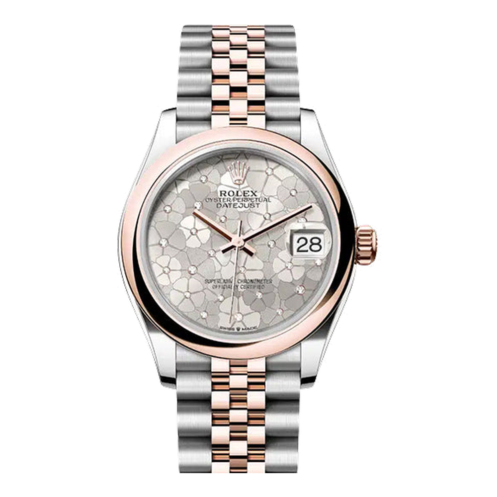 Rolex Datejust 31 Stainless Steel / Rose Gold / Domed / Silver - Floral / Jubilee