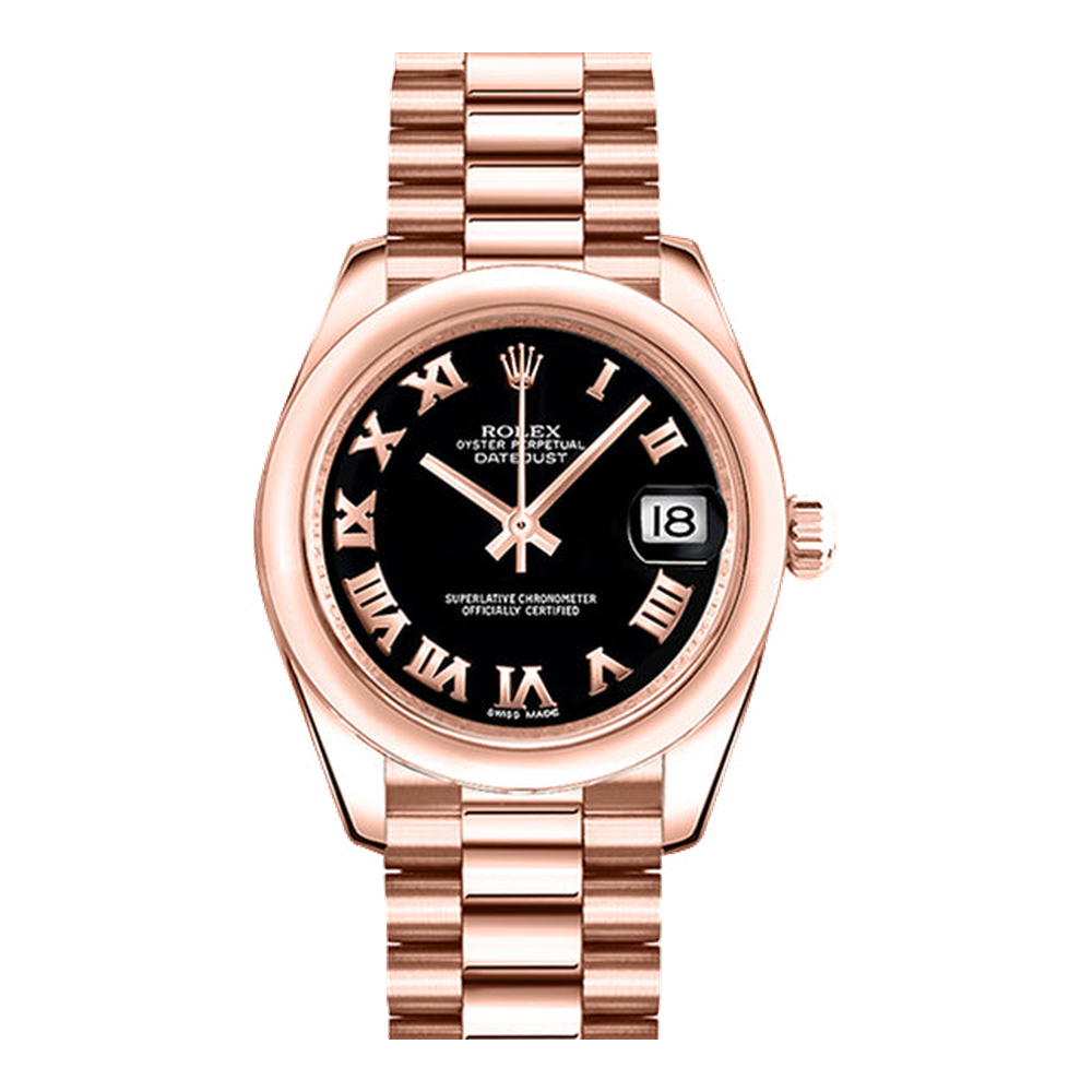 Rolex Datejust 31 Everose Domed / President / Black Roman