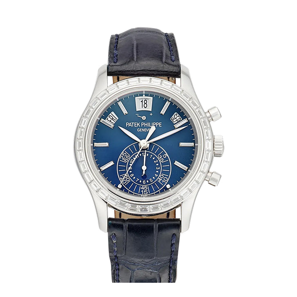 Patek Philippe Annual Calendar Chronograph 5961 Platinum / Blue Blue / Navy Dial Straps
