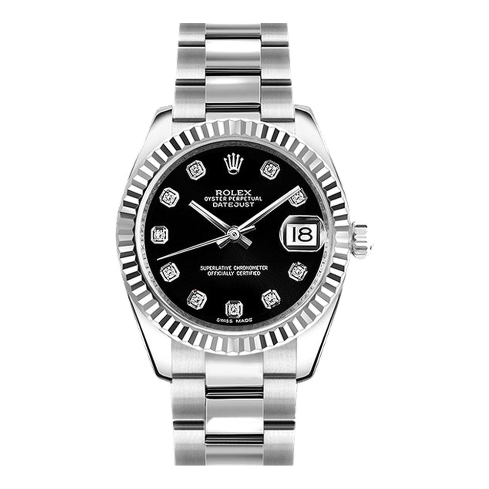 Rolex Datejust 31 Stainless Steel Fluted / Oyster / Black - Diamond