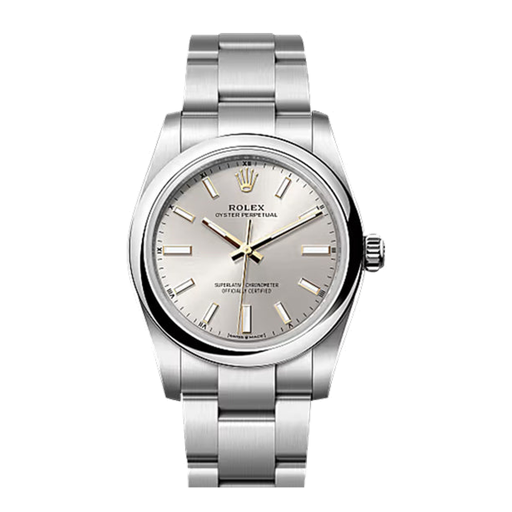 Rolex Oyster Perpetual 34 Stainless Steel / Beige Grey Dial Straps