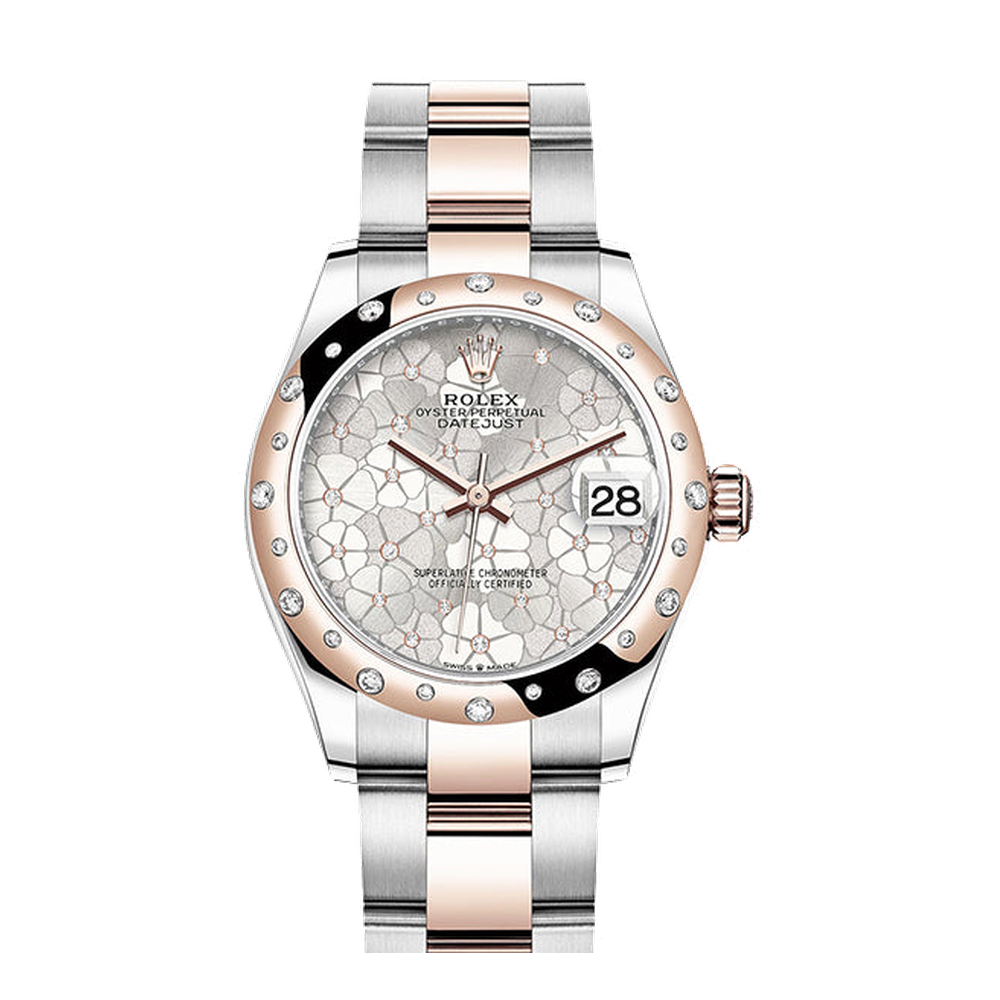 Rolex Datejust 31 Stainless Steel/ Rose Gold / Domed - Diamond / Silver - Floral / Oyster