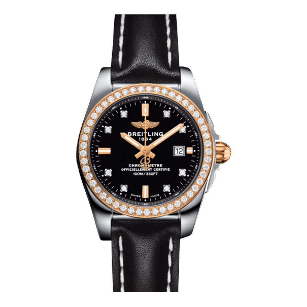 Breitling Stainless Steel / Rose Gold / Diamond / Trophy Black Diamond Black Dial Straps