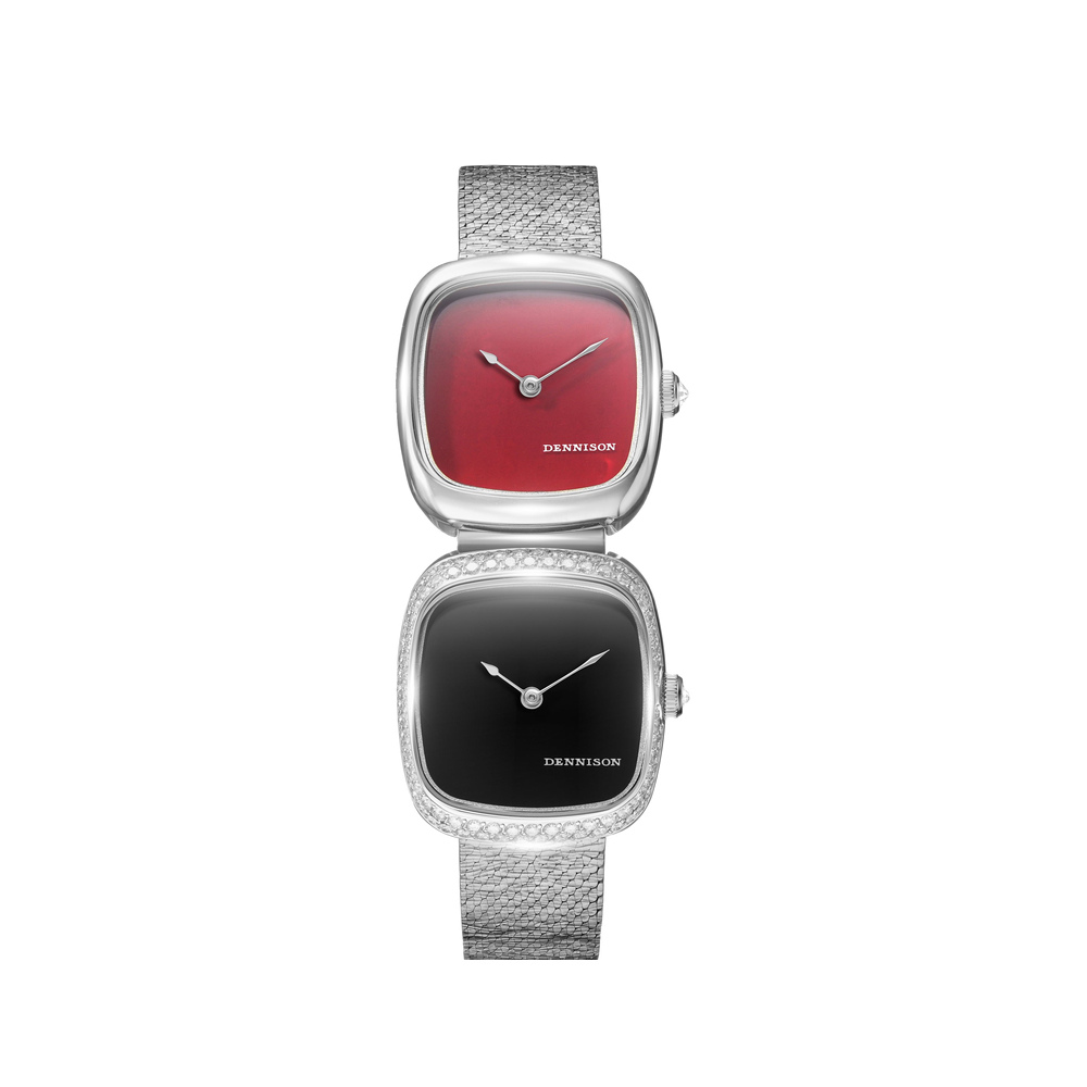 Dennison Dual Time Mini – Red Jasper & Black Onyx — Red Jasper In Steel & Black Onyx Diamonds Red Dial Straps