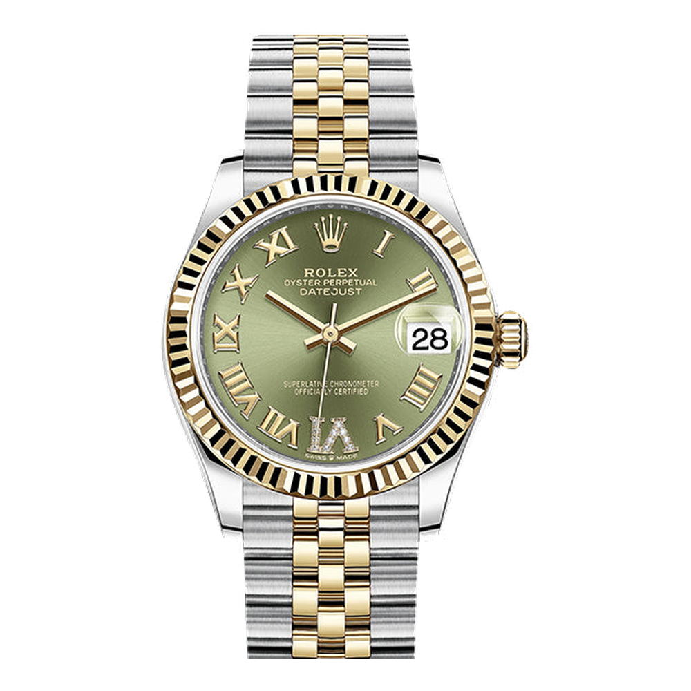 Rolex Datejust 31 Stainless Steel / Yellow Gold / Fluted / Olive - Roman / Jubilee