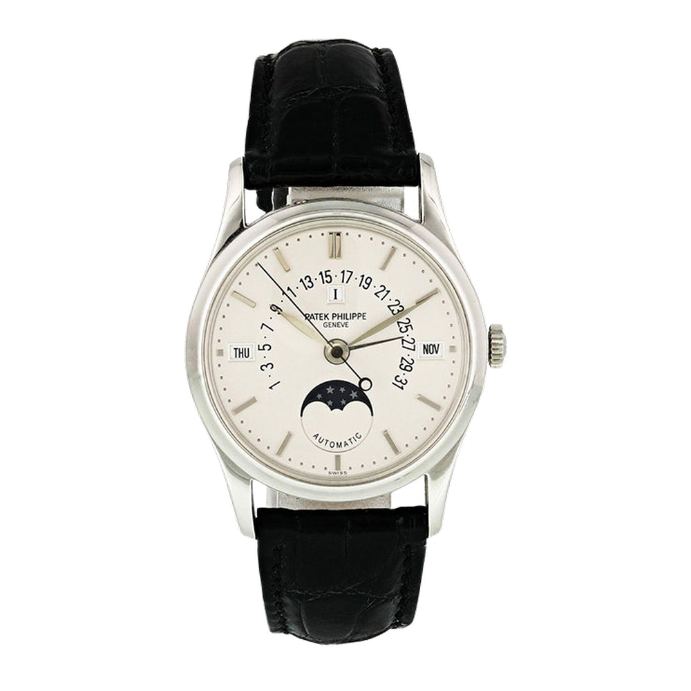 Patek Philippe Perpetual Calendar 5050 Platinum / Silver Stick White Dial Straps