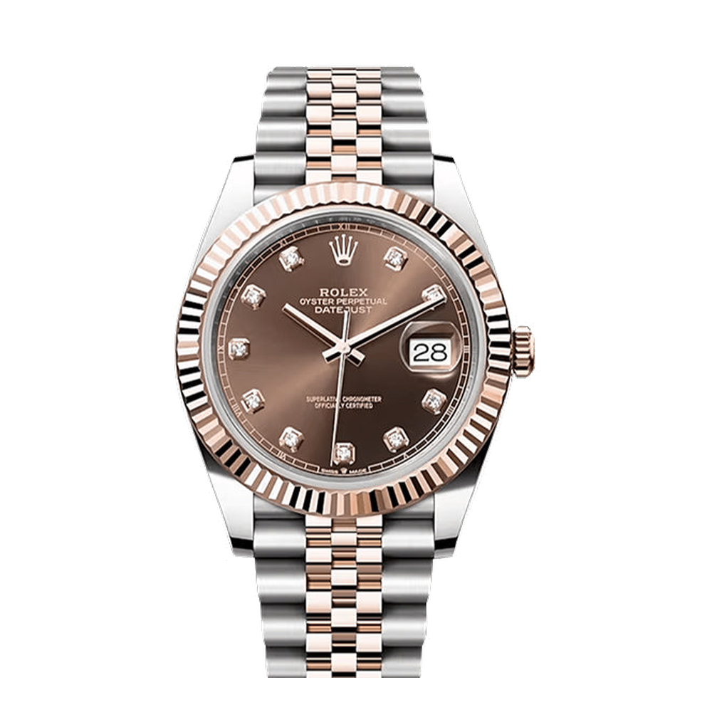 Rolex Datejust 41 Rolesor Everose Fluted / Jubilee / Chocolate - Diamond Brown Dial Straps