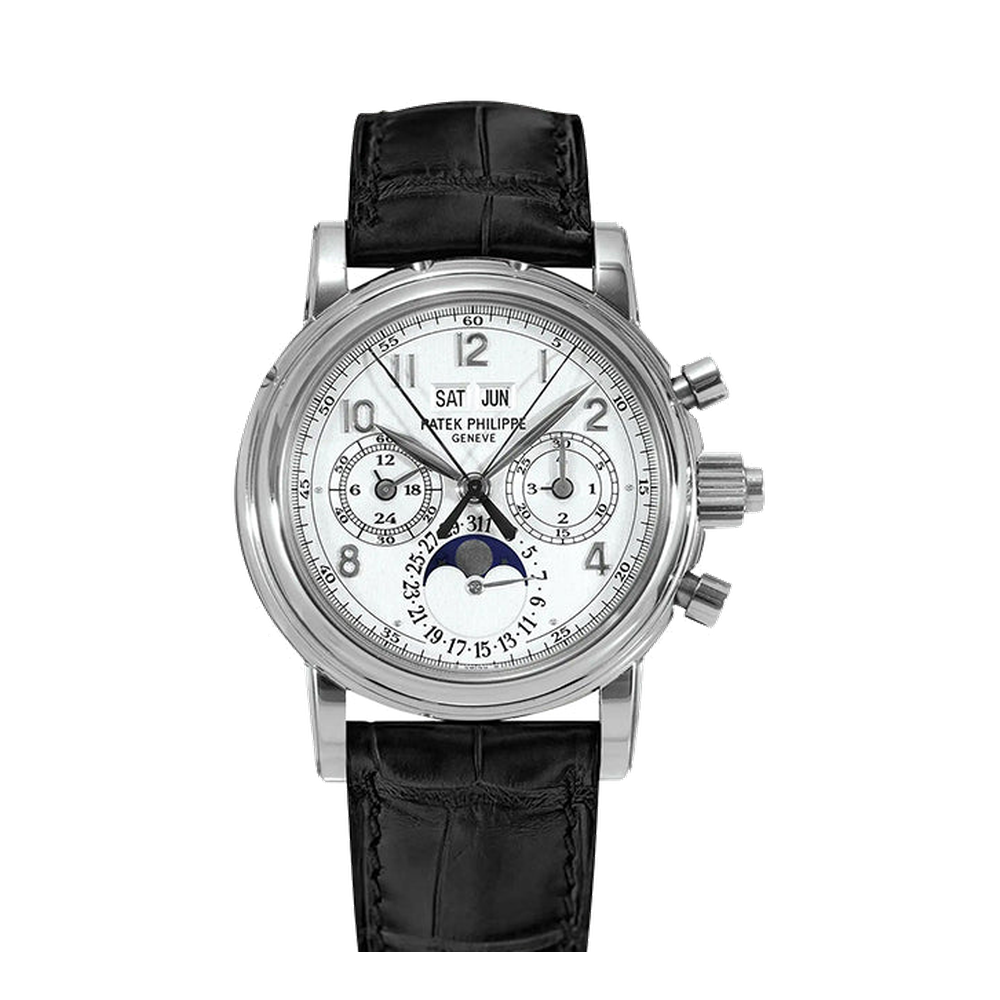 Patek Philippe Perpetual Calendar Split Seconds Chronograph 5004 Platinum / White Arabic White Dial Straps