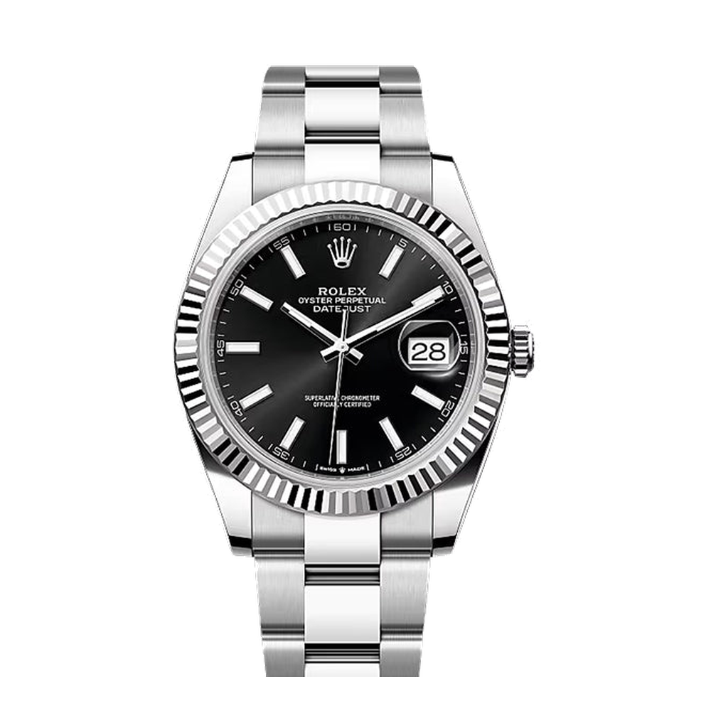 Rolex Datejust 41 Stainless Steel Fluted / Oyster / Black Black Dial Straps