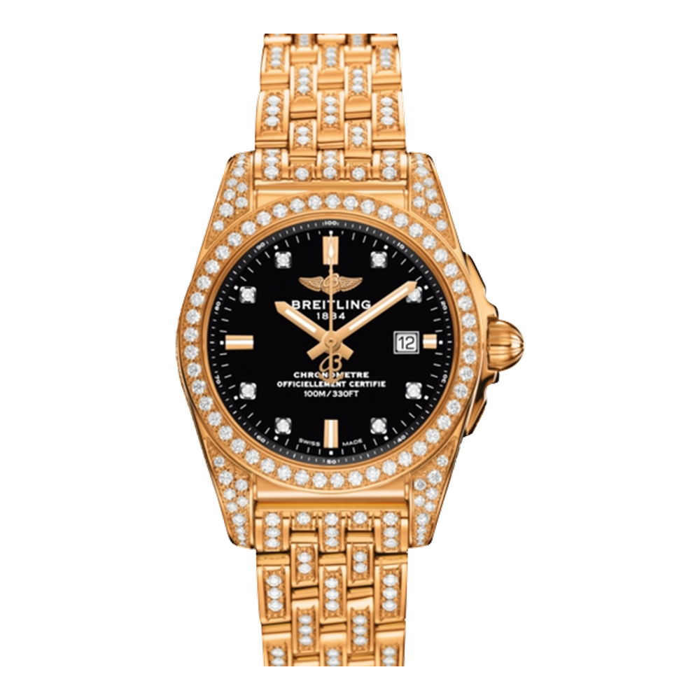 Breitling Rose Gold / Diamondworks / Trophy Black Diamond Black Dial Straps