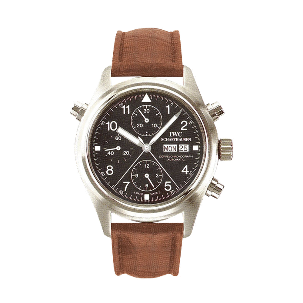 IWC Pilot's Watch Doppelchronograph Stainless Steel / Black / Italian / Strap