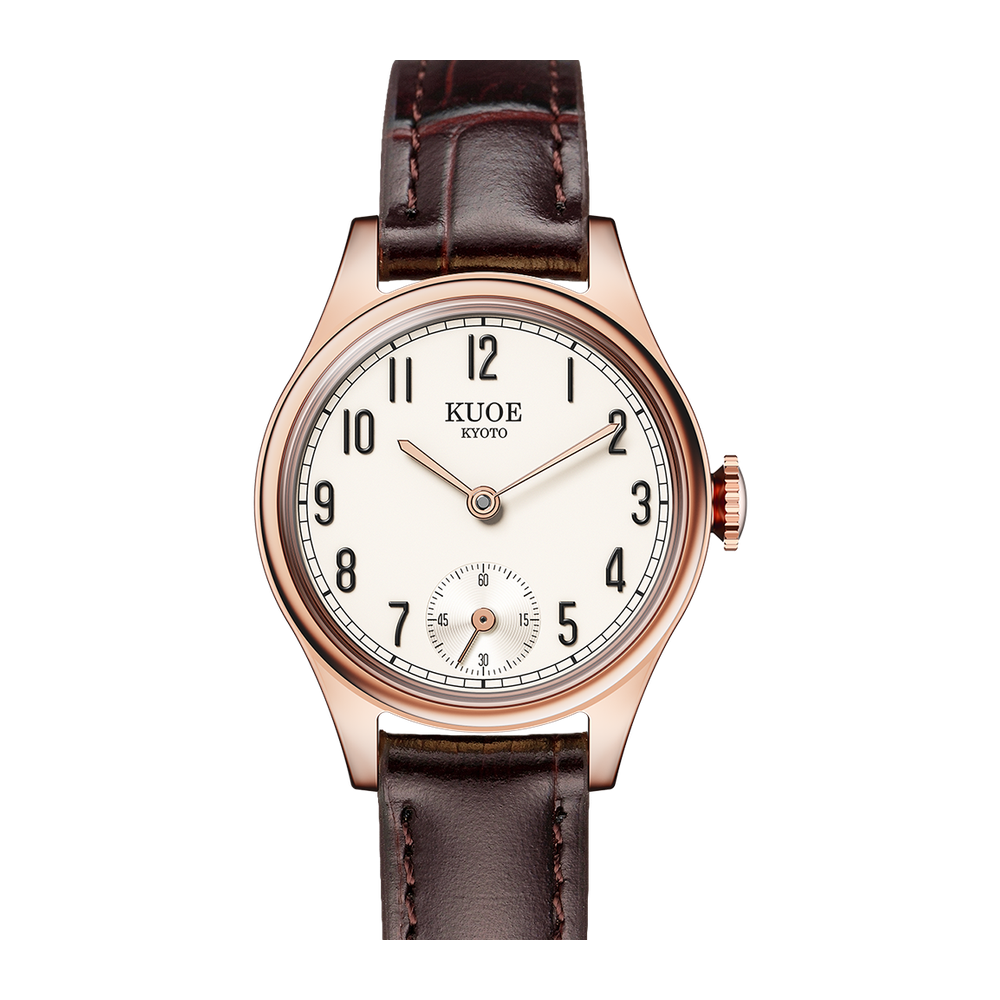 Kuoe Kyoto 90-003 Ivory dial, rose gold hands, arabic numerals / 26 mm / Rosegold case Natural/Cream Dial Straps