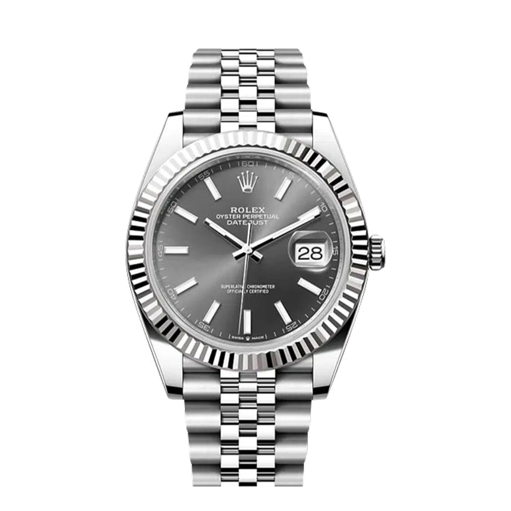 Rolex Datejust 41 Stainless Steel Fluted / Jubilee / Dark Rhodium Grey Dial Straps