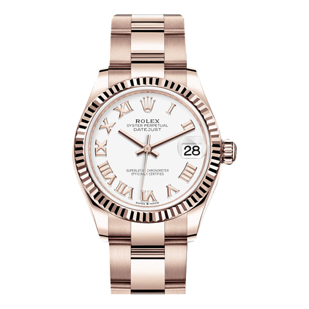 Rolex Datejust 31 Rose Gold / Fluted / White - Roman / Oyster