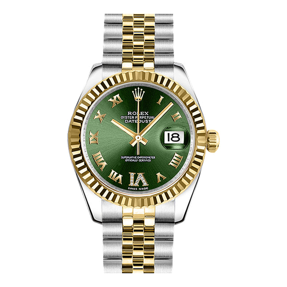 Rolex Datejust 31 Rolesor Yellow Fluted / Jubilee / Olive Green Roman