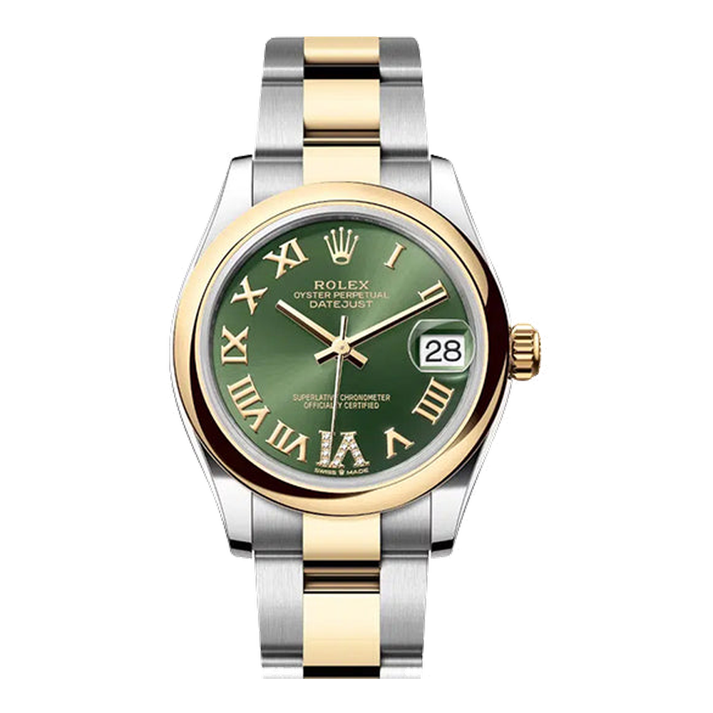 Rolex Datejust 31 Stainless Steel / Yellow Gold / Domed / Olive - Roman / Oyster