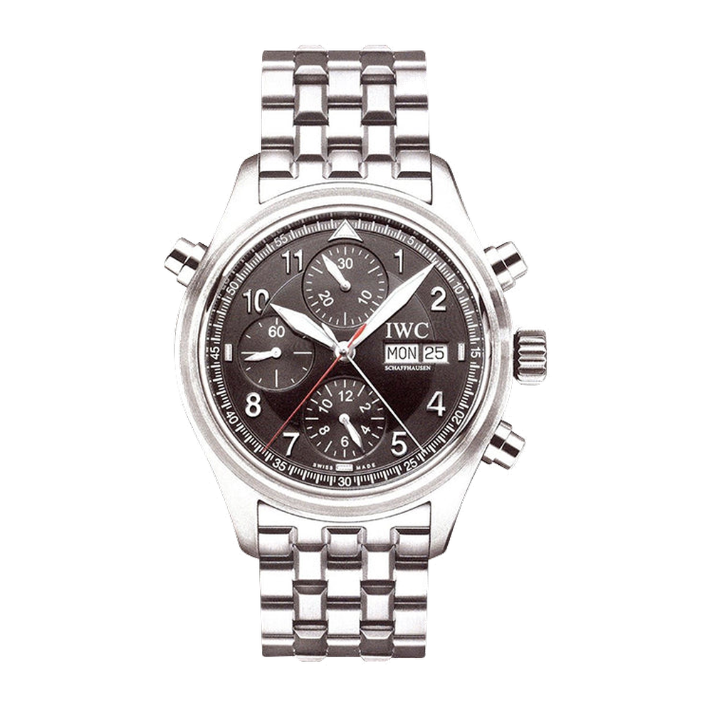 IWC Pilot's Watch Spitfire Double Chronograph Stainless Steel / Black / Italian / Bracelet
