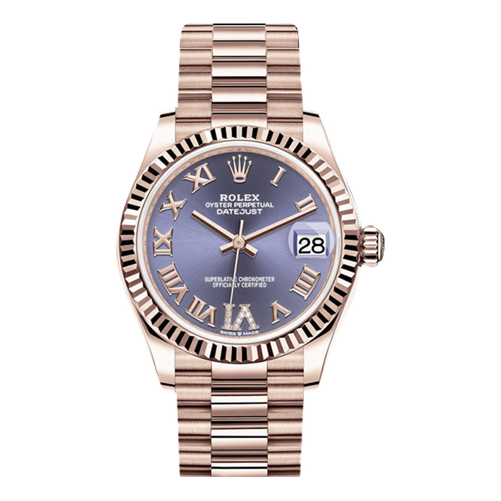 Rolex Datejust 31 Rose Gold / Fluted / Aubergine - Roman / President