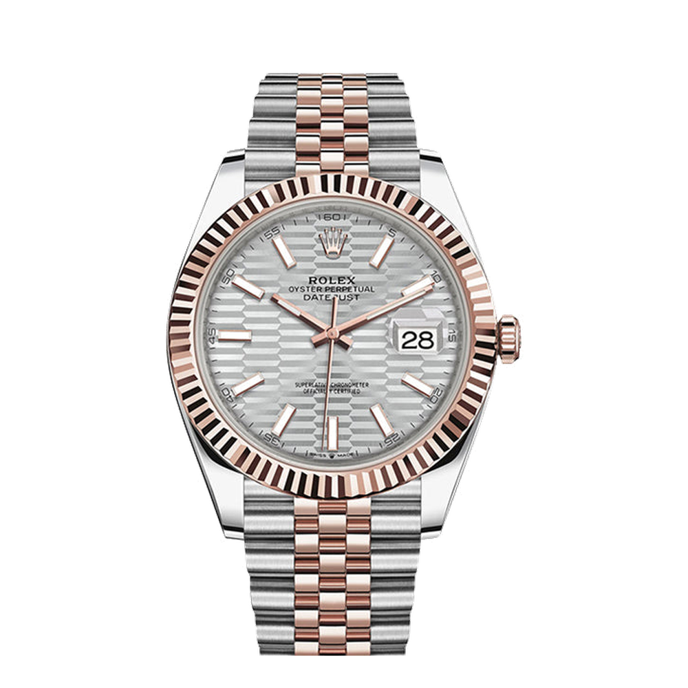 Rolex Datejust 41 Rolesor Everose - Fluted / Jubilee / Silver - Fluted Grey Dial Straps