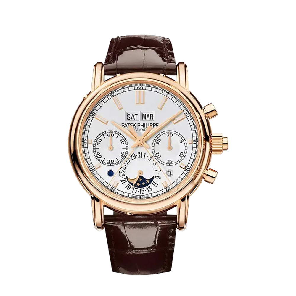 Patek Philippe Perpetual Calendar Split-Seconds Chronograph 5204 Rose Gold / Silver White Dial Straps