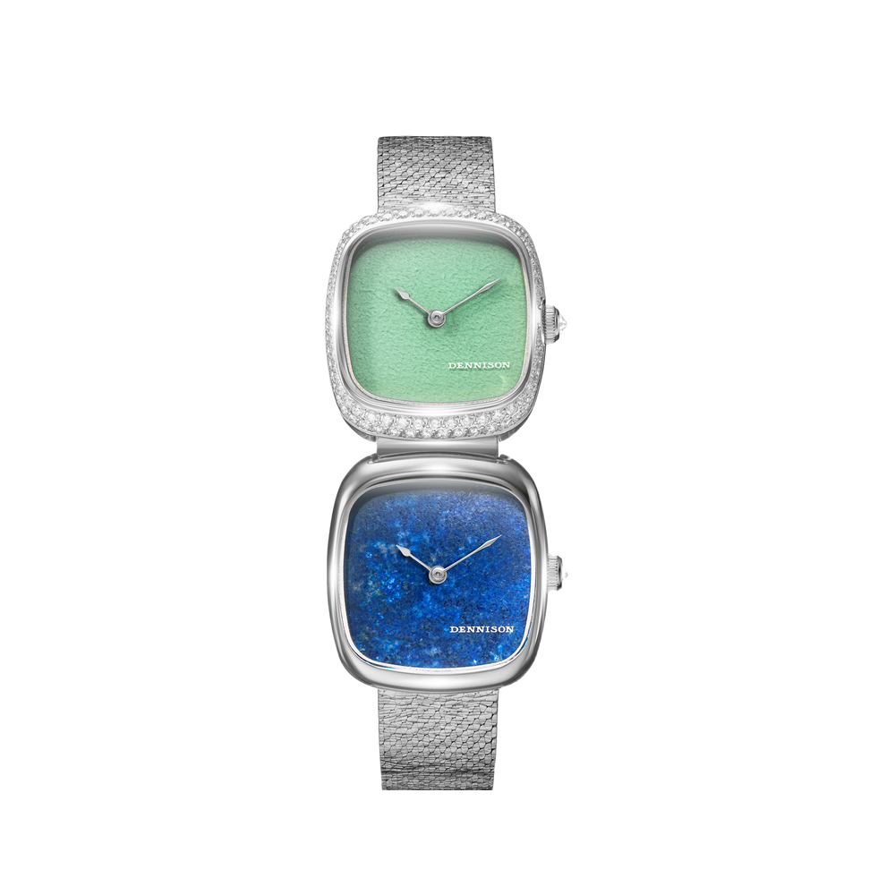 Dennison Dual Time Mini – Lagoon Jadeite & Lapis Lazuli — Lagoon Jadeite Diamonds & Lapis Lazuli In Steel Green Dial Straps