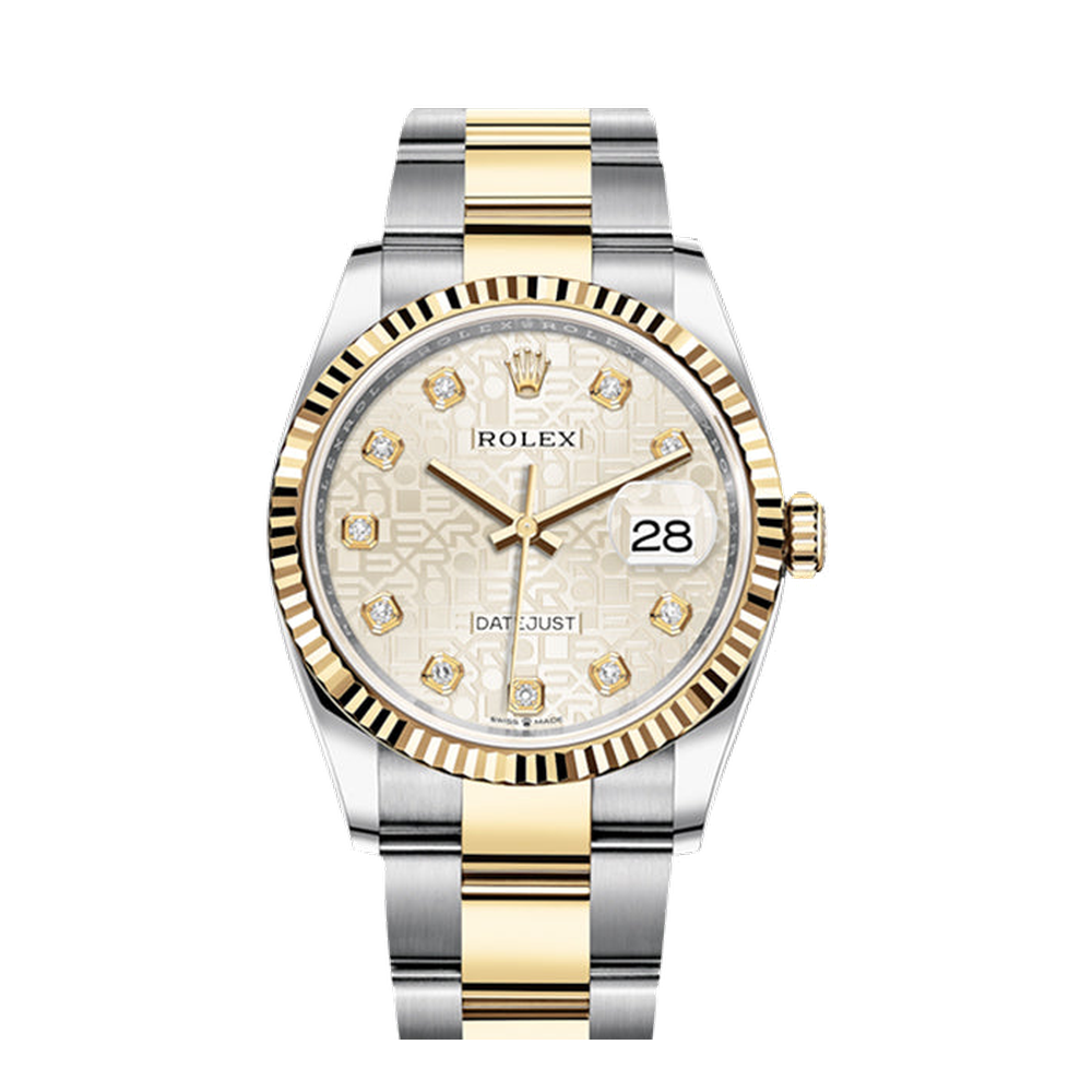 Rolex Datejust 36 Stainless Steel / Yellow Gold / Fluted / Silver Computer / Oyster Natural/Cream Dial Straps