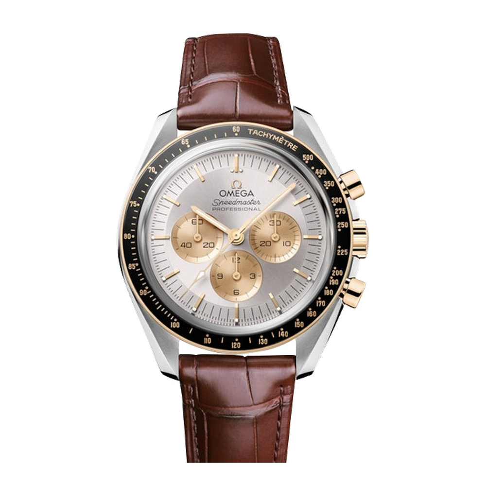 Omega Speedmaster Professional Moonwatch 3861 Stainless Steel - Moonshine Gold / Silver / Alligator