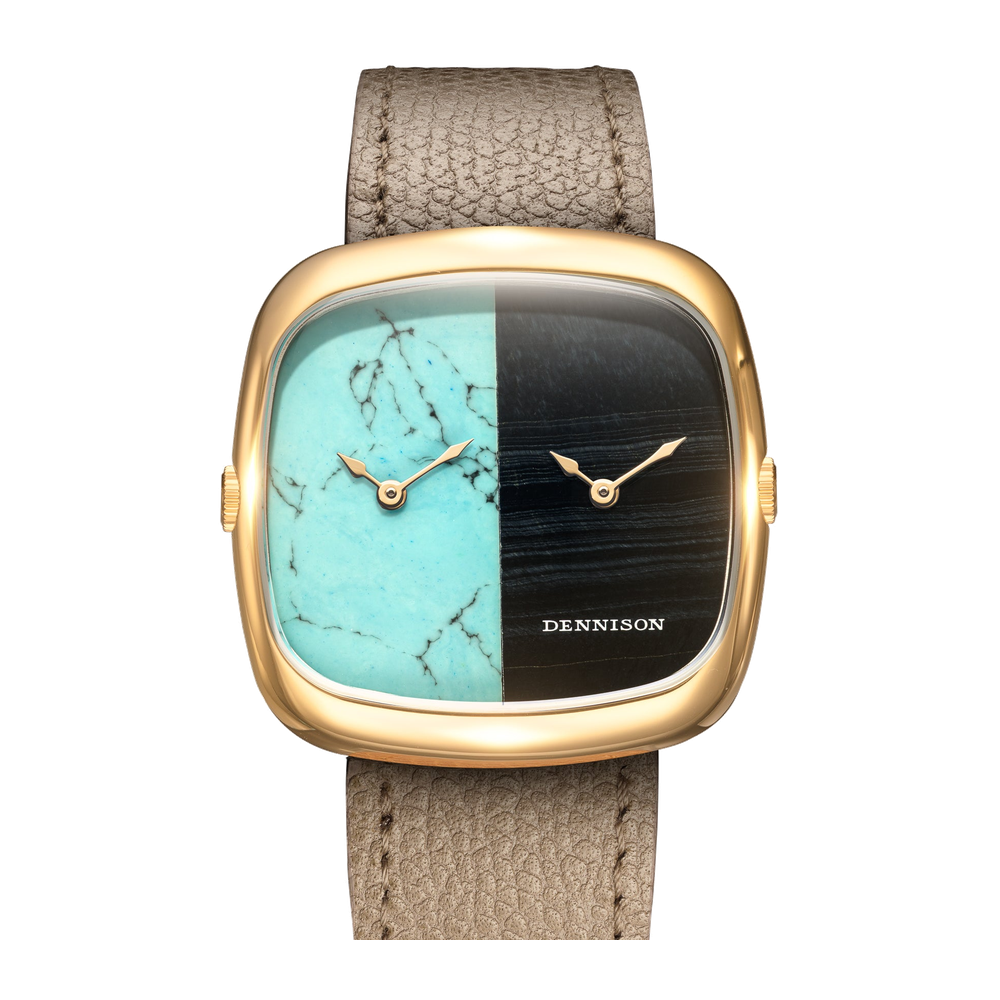 Dennison Turquoise & Falcon Eye Stone In Gold Blue/Navy Dial Straps