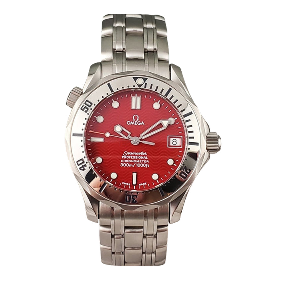 Omega Diver 300M Automatic 36.25 Stainless Steel / Red / Bracelet / Marui Red Dial Straps