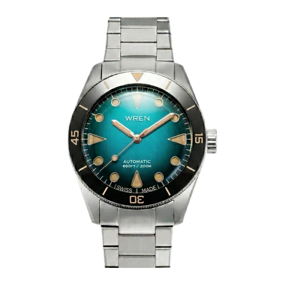 Wren Diver 38 Aqua No Date Green Dial Straps