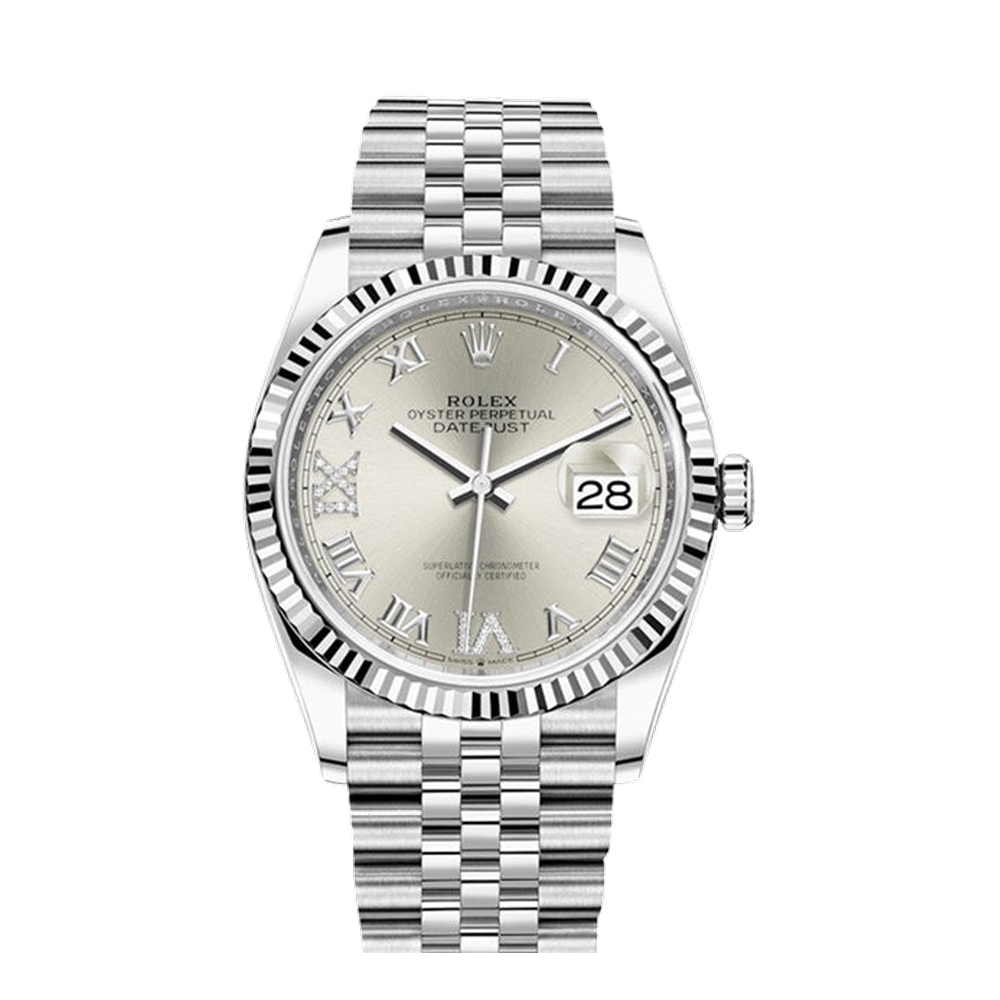 Rolex Datejust 36 Stainless Steel / Fluted / Silver Roman-Diamonds / Jubilee