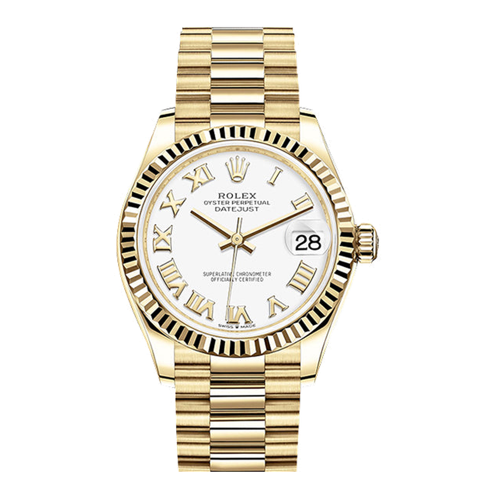 Rolex Datejust 31 Yellow Gold / Domed / White - Roman / President
