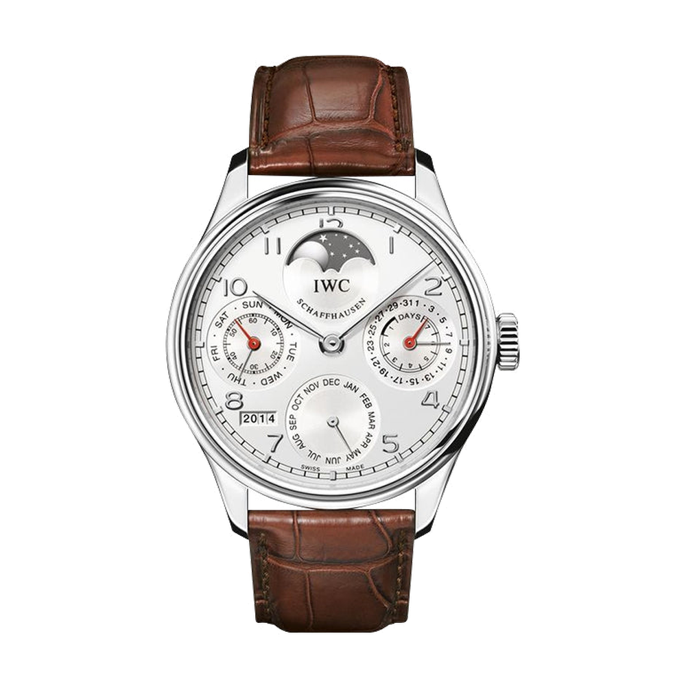 IWC Portugieser Perpetual Calendar 5023 Stainless Steel / Silver Grey Dial Straps