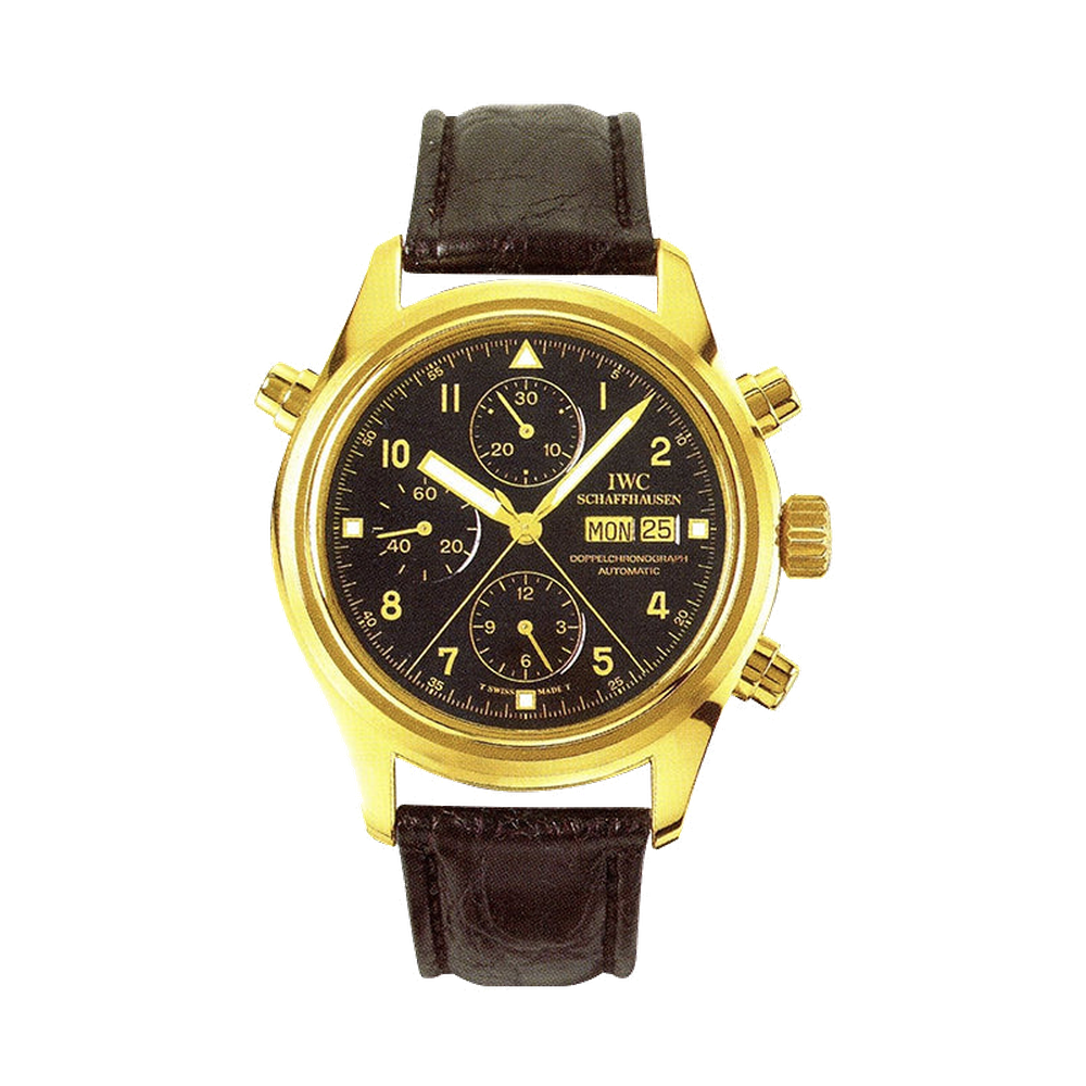 IWC Pilot's Watch Doppelchronograph Yellow Gold / Black / Italian / Strap