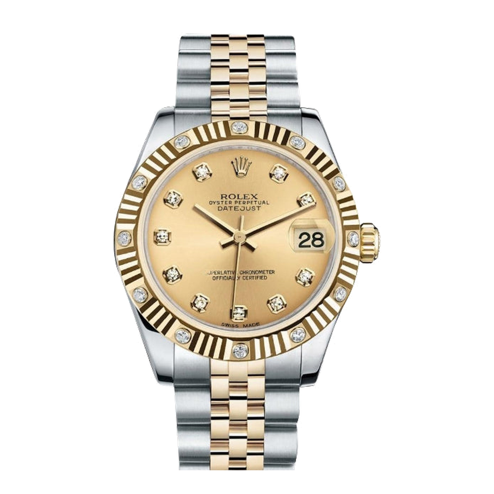 Rolex Datejust 31 Rolesor Yellow Fluted Diamond / Jubilee / Champagne Diamond