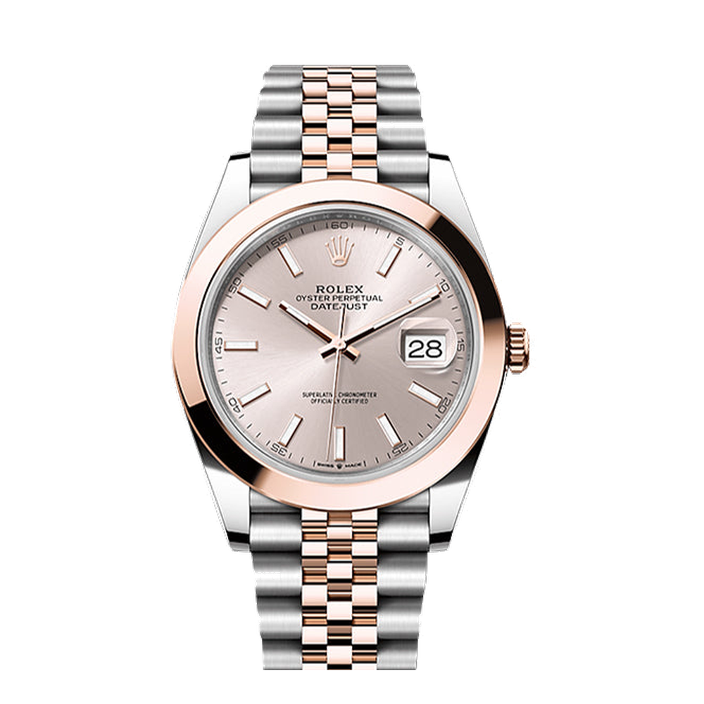 Rolex Datejust 41 Rolesor Everose Smooth / Jubilee / Sundust Pink/Salmon Dial Straps