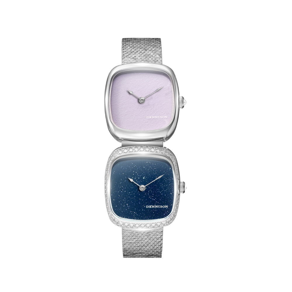Dennison Dual Time Mini – Pink Malaysian Jade & Aventurine — Steel & Diamond Pink/Salmon Dial Straps