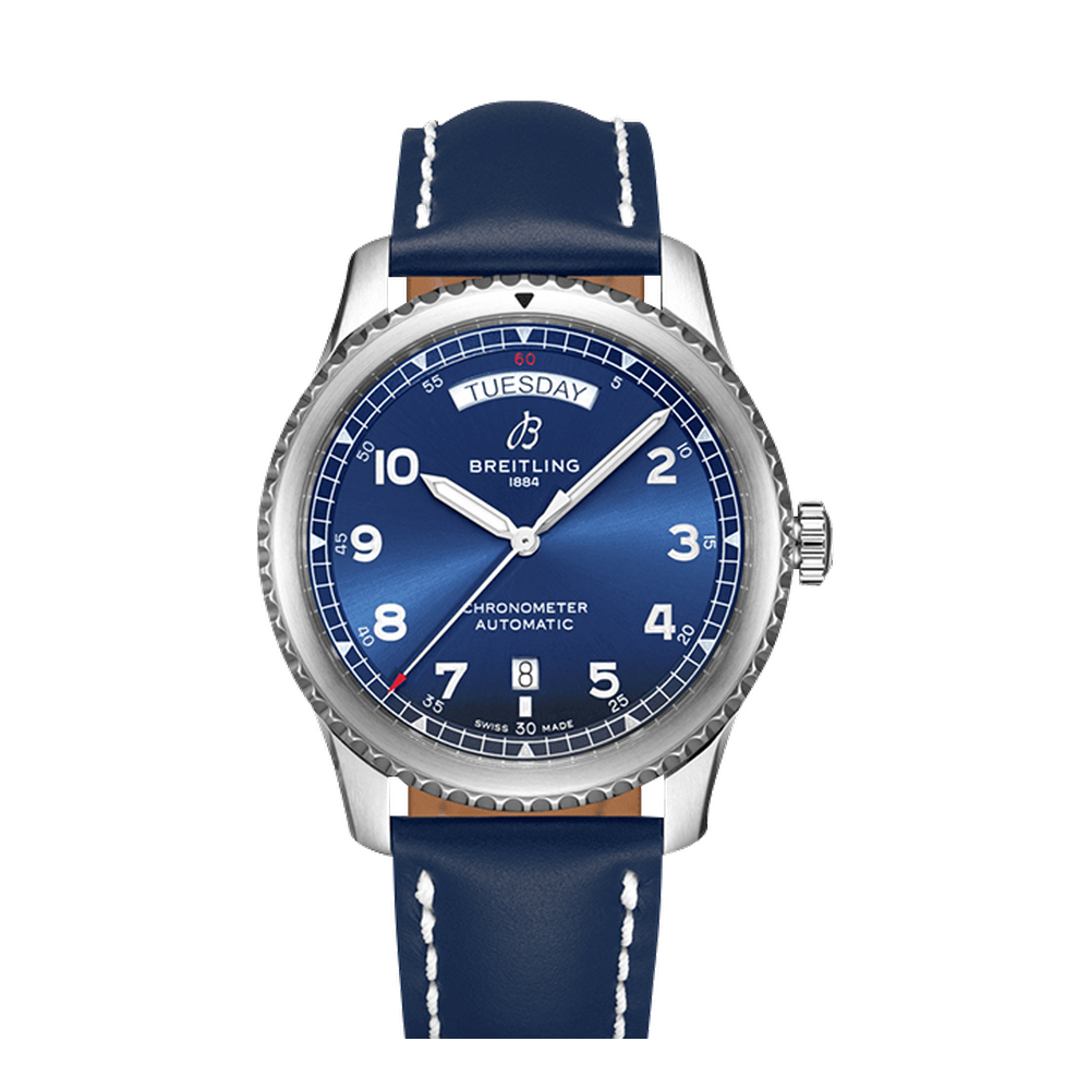Breitling Automatic Day & Date 41 Stainless Steel / Blue / Blue Calf / Folding