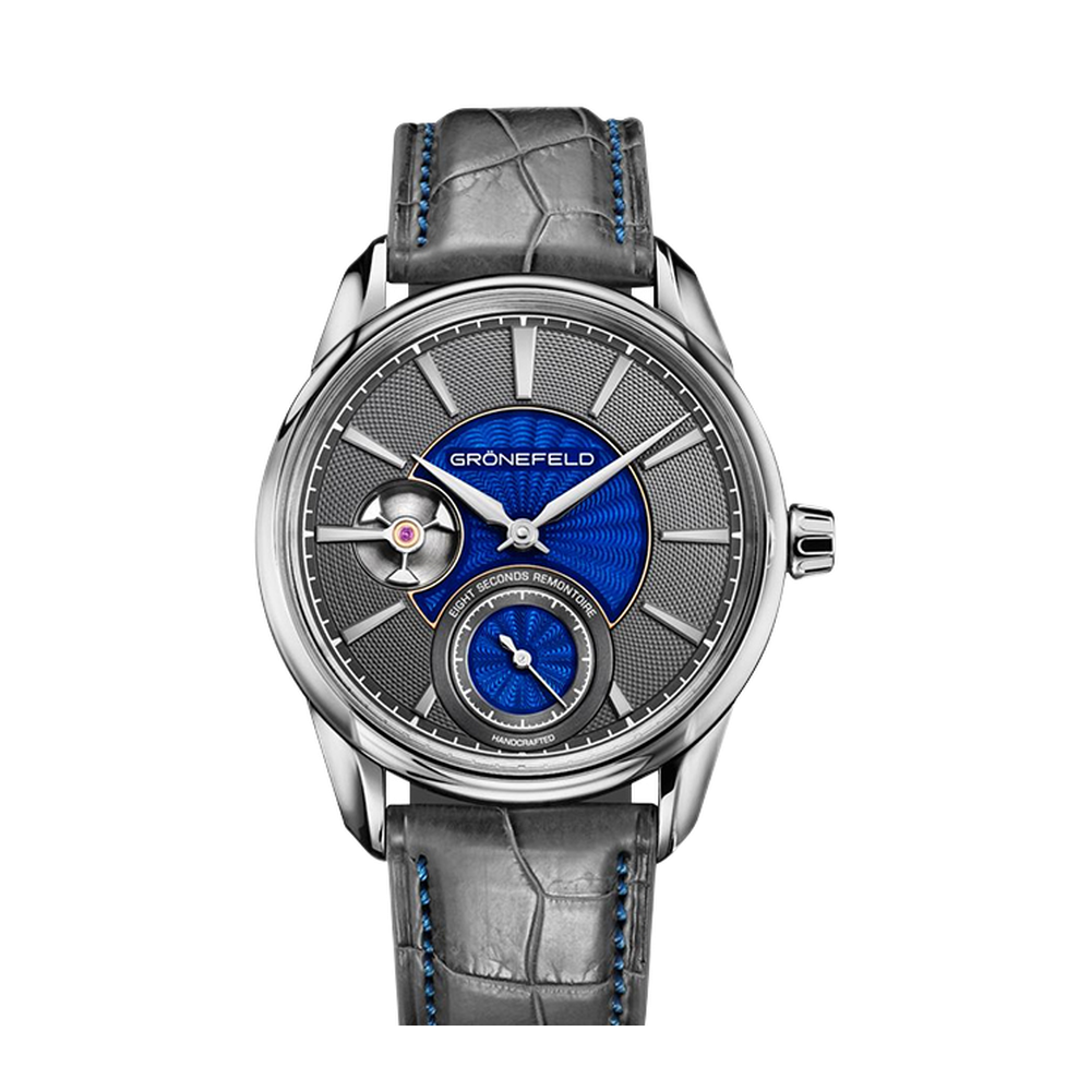 Gronefeld 1941 Remontoire Blue Enamel Silver Case Blue/Navy Dial Straps