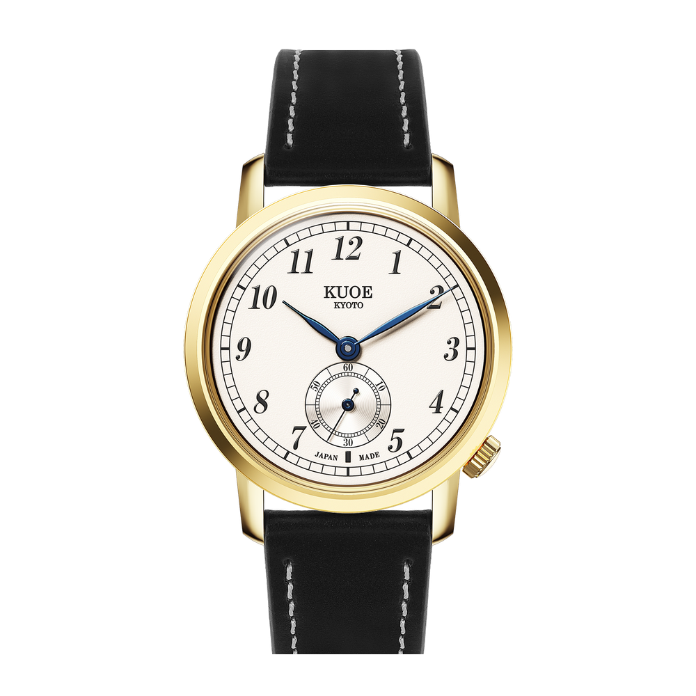 Kuoe Kyoto 90-007 Natural/Cream dial / Blue hands / 35 mm / Yellowgold case Natural/Cream Dial Straps