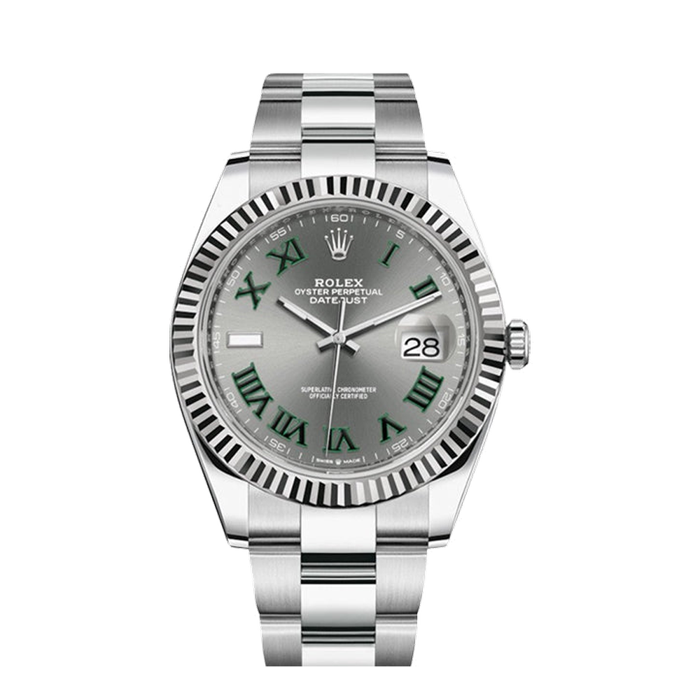 Rolex Datejust 41 Stainless Steel Fluted / Slate - Roman / Oyster Grey Dial Straps