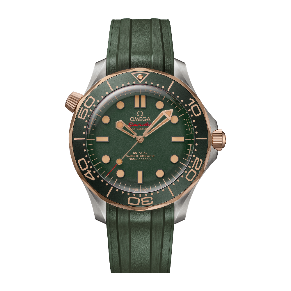 Omega Diver 300M Titanium Bronze Gold Green Rubber