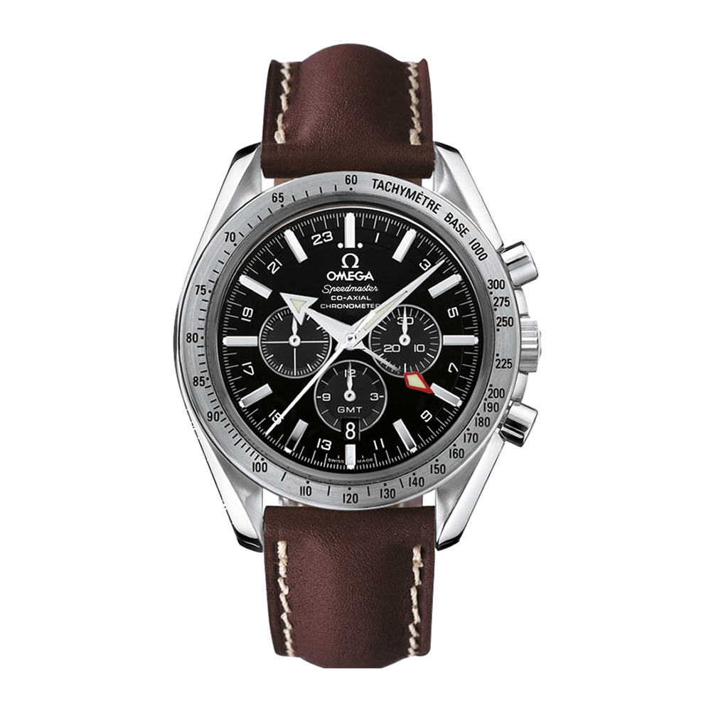 Omega Broad Arrow Co-Axial GMT Chronograph 44.25 mm Black Leather