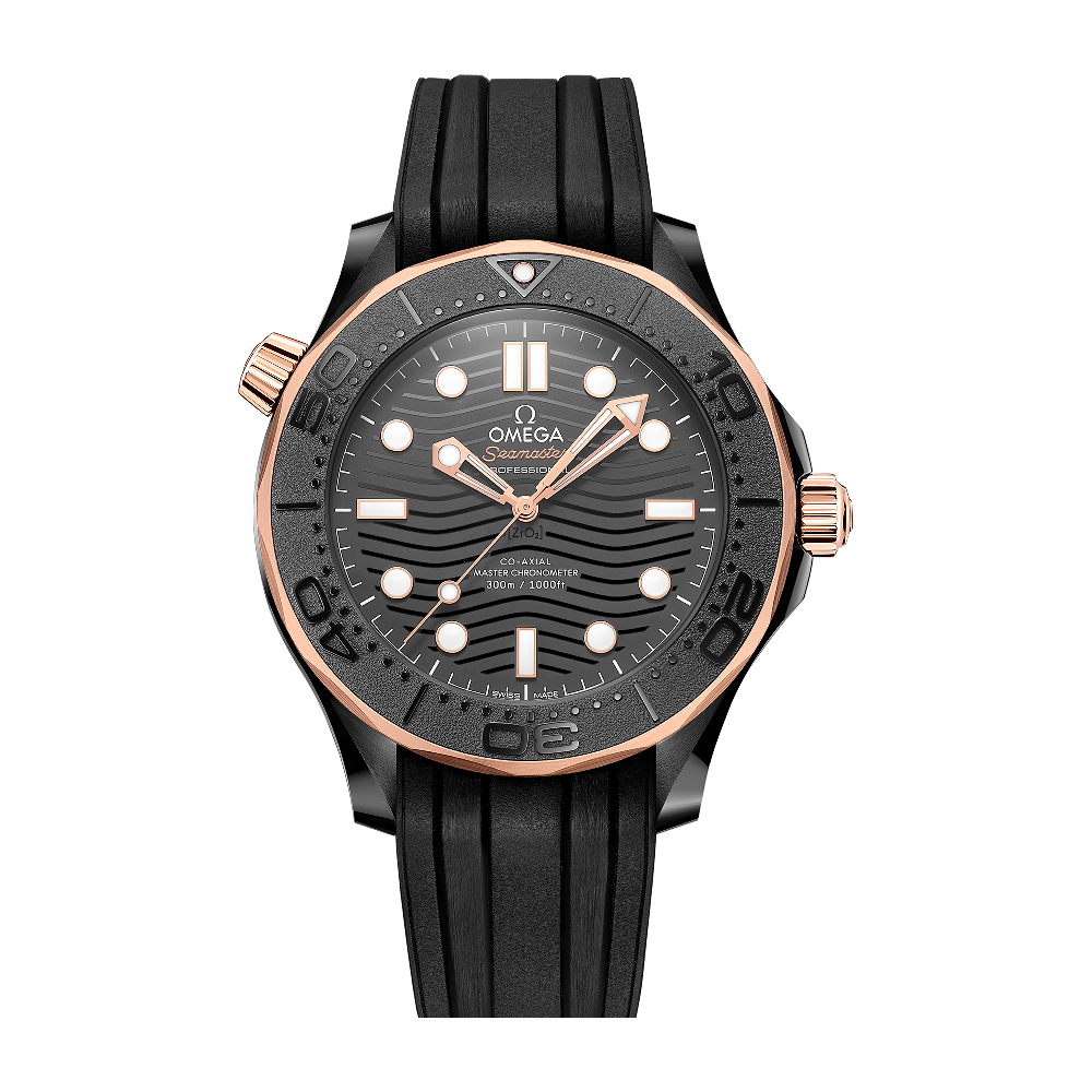 Omega Diver 300M 43.5 mm Black Ceramic Sedna Gold Rubber