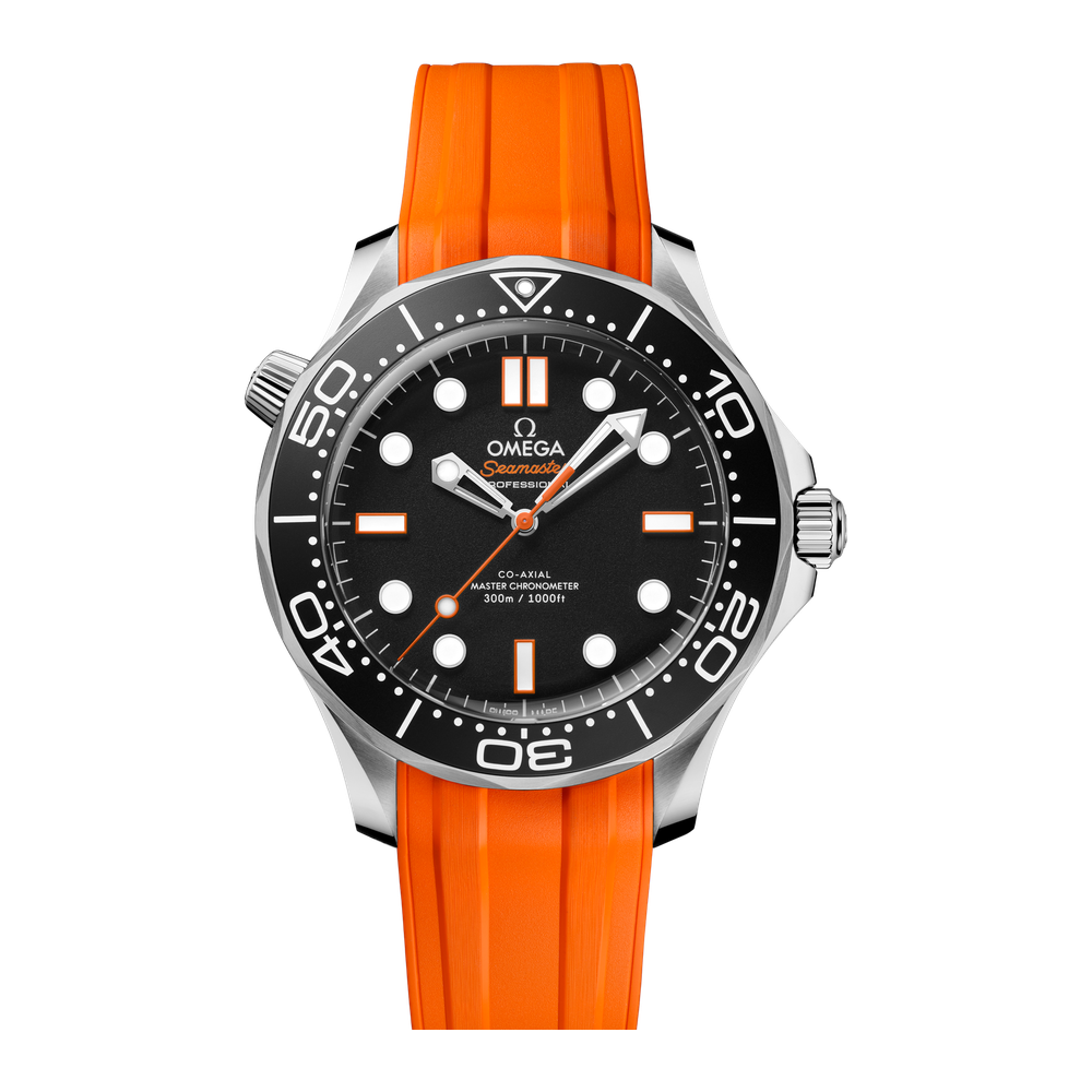 Omega Diver 300M 42 mm Black Dial Orange Rubber