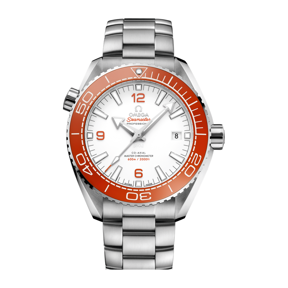 Omega Planet Ocean 43.5 mm White Orange Bezel Bracelet White Dial Straps