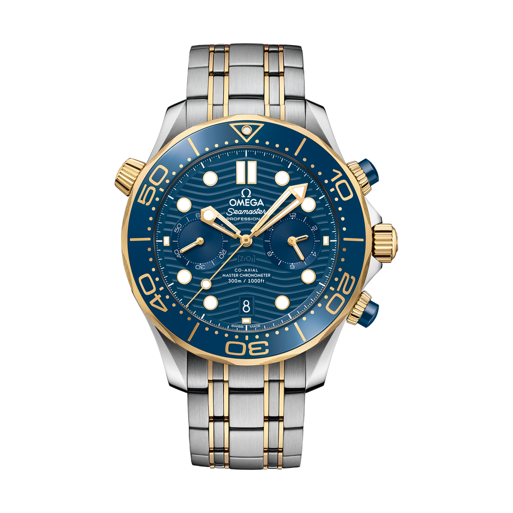 Omega Diver 300M Chronograph 44 mm Blue Steel Yellow Gold Bracelet
