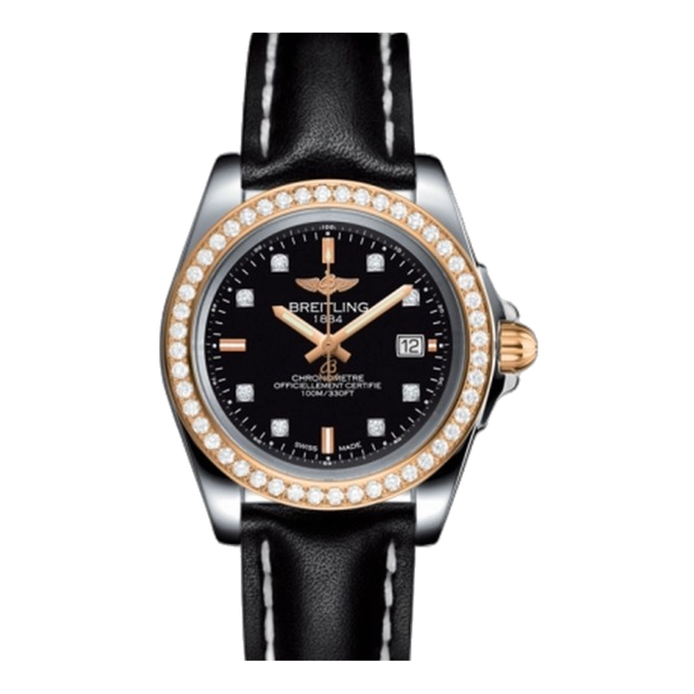 Breitling Sleek Edition Stainless Steel / Rose Gold / Diamond / Trophy Black Diamond Black Dial Straps