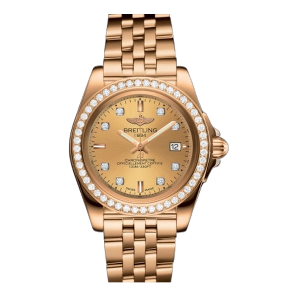 Breitling Sleek Edition Rose Gold / Diamond / Golden Sun Diamond Yellow Dial Straps